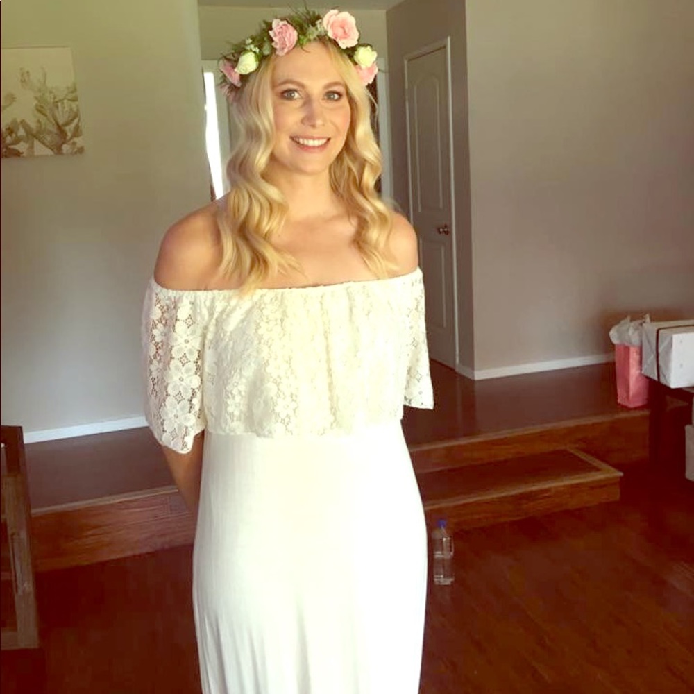 Long white off the shoulder dress